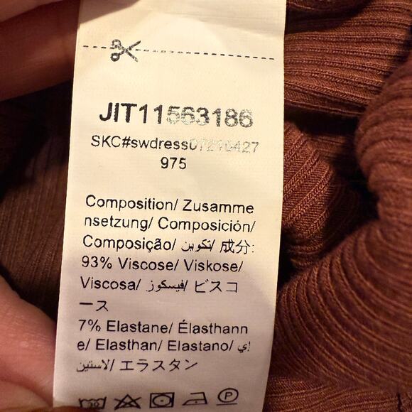 Brown Ribbed Button Front Bodycon Maxi Dress S Short Sleeve - Picture 6 of 8